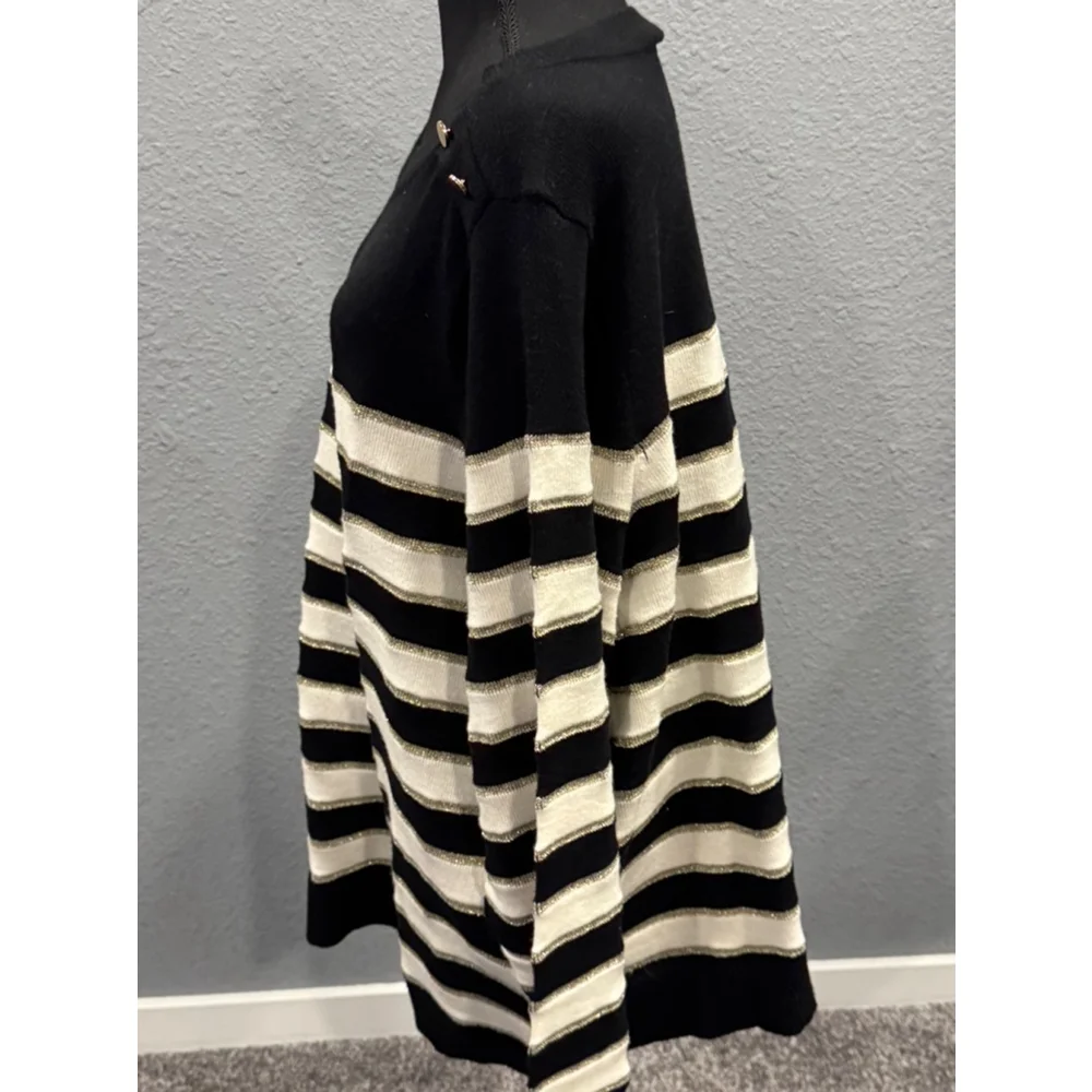 Lane Bryant Black and Gold Striped Sweater with Button Detail, Size 26/28 - Picture 6 of 7